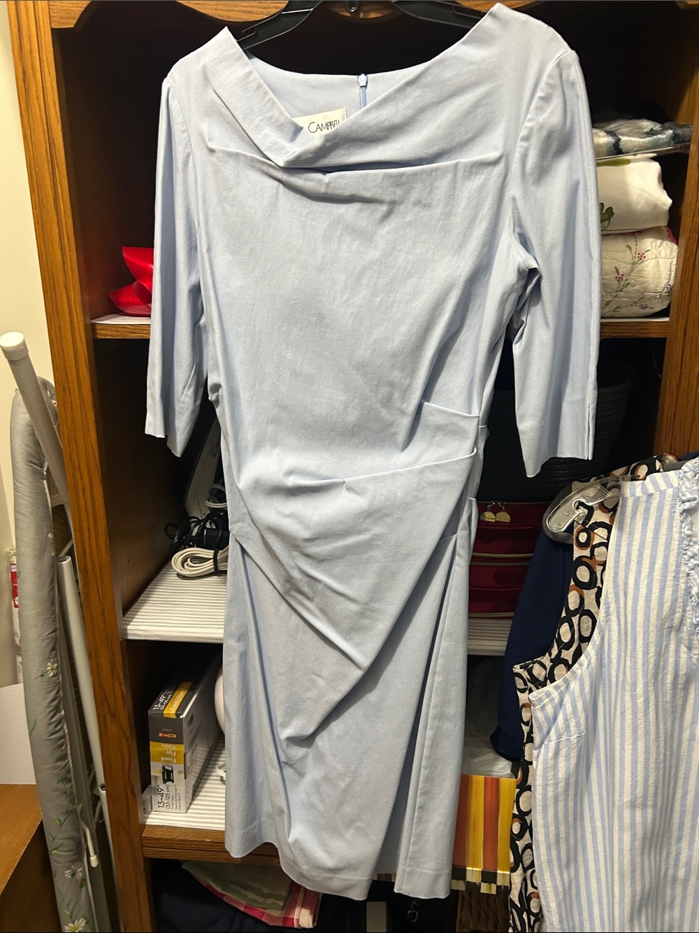 Sara Campbell Light Blue Draped Midi Dress with Three-Quarter Sleeves